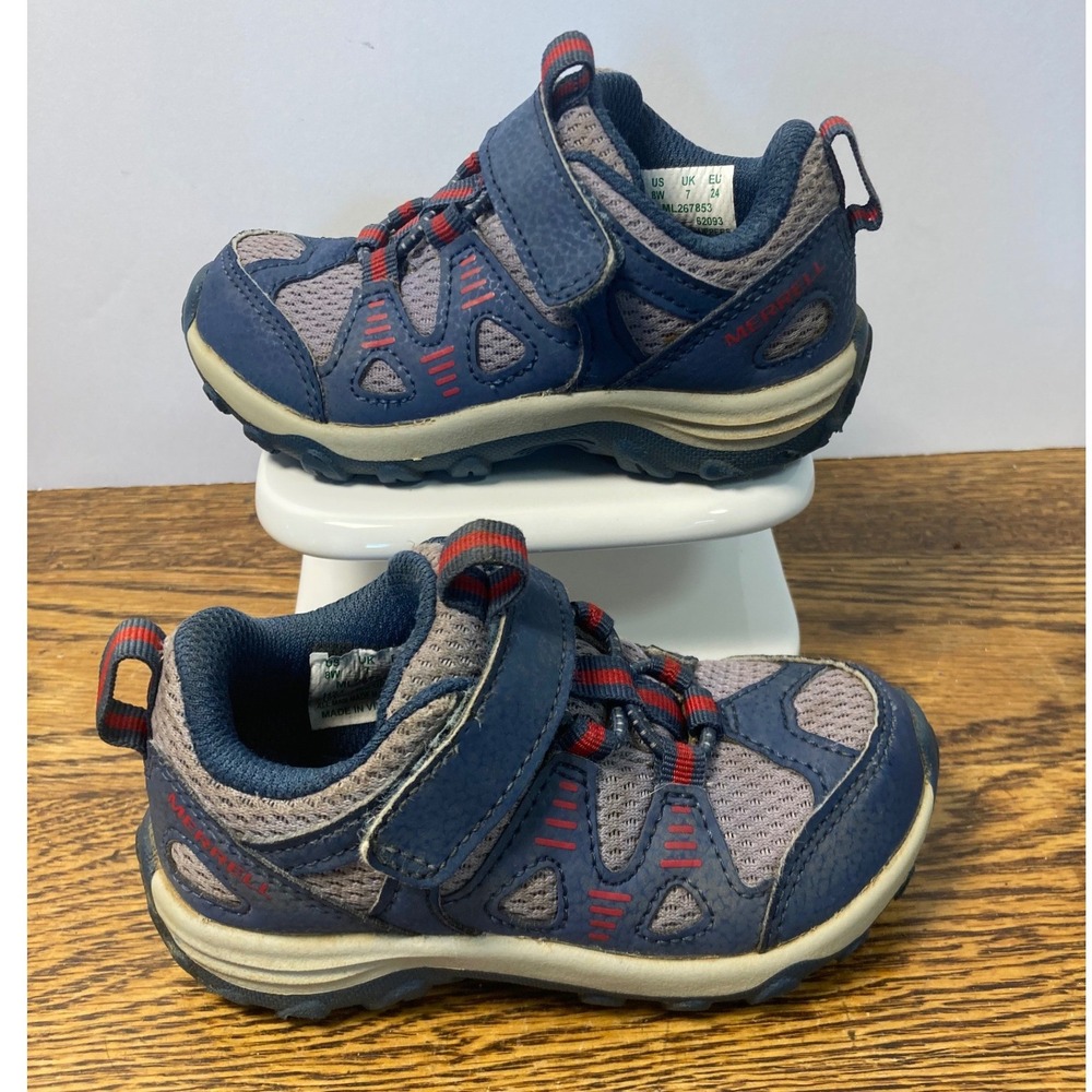 Merrell Kids ML267853 Navy Blue Grey Red Trail Sneakers Hook Loop Size 8W Wide